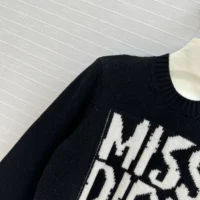 Dior Women Sweater Black Cashmere and Silk Knit with White Miss Dior Graffiti Motif (1)