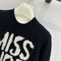 Dior Women Sweater Black Cashmere and Silk Knit with White Miss Dior Graffiti Motif (1)