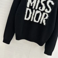 Dior Women Sweater Black Cashmere and Silk Knit with White Miss Dior Graffiti Motif (1)