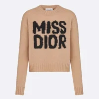 Dior Women Sweater Pale Pink Cashmere and Silk Knit with Black Miss Dior Graffiti Motif