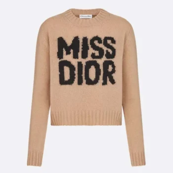 Dior Women Sweater Pale Pink Cashmere and Silk Knit with Black Miss Dior Graffiti Motif