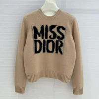 Dior Women Sweater Pale Pink Cashmere and Silk Knit with Black Miss Dior Graffiti Motif (1)