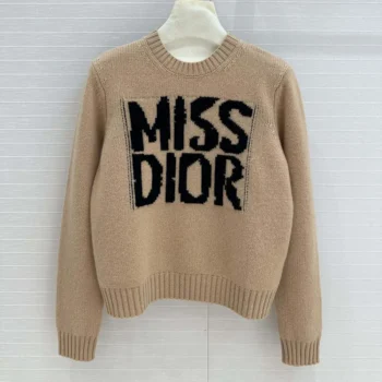 Dior Women Sweater Pale Pink Cashmere and Silk Knit with Black Miss Dior Graffiti Motif