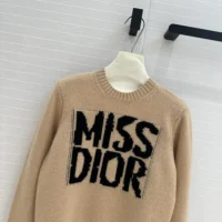 Dior Women Sweater Pale Pink Cashmere and Silk Knit with Black Miss Dior Graffiti Motif (1)