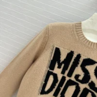 Dior Women Sweater Pale Pink Cashmere and Silk Knit with Black Miss Dior Graffiti Motif (1)