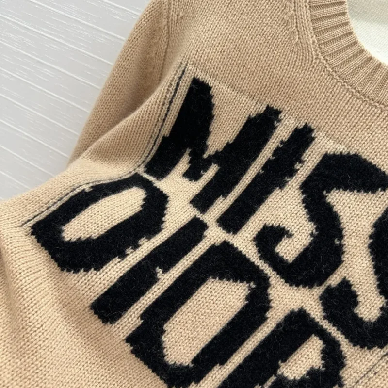 Dior Women Sweater Pale Pink Cashmere and Silk Knit with Black Miss Dior Graffiti Motif