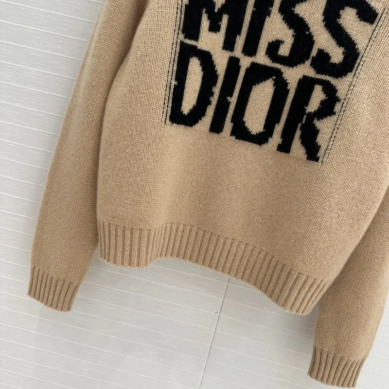 Dior Women Sweater Pale Pink Cashmere and Silk Knit with Black Miss Dior Graffiti Motif