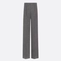 Dior Women Wide-Leg Pants Gray End-on-End Virgin Wool