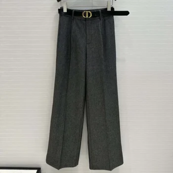 Dior Women Wide-Leg Pants Gray End-on-End Virgin Wool