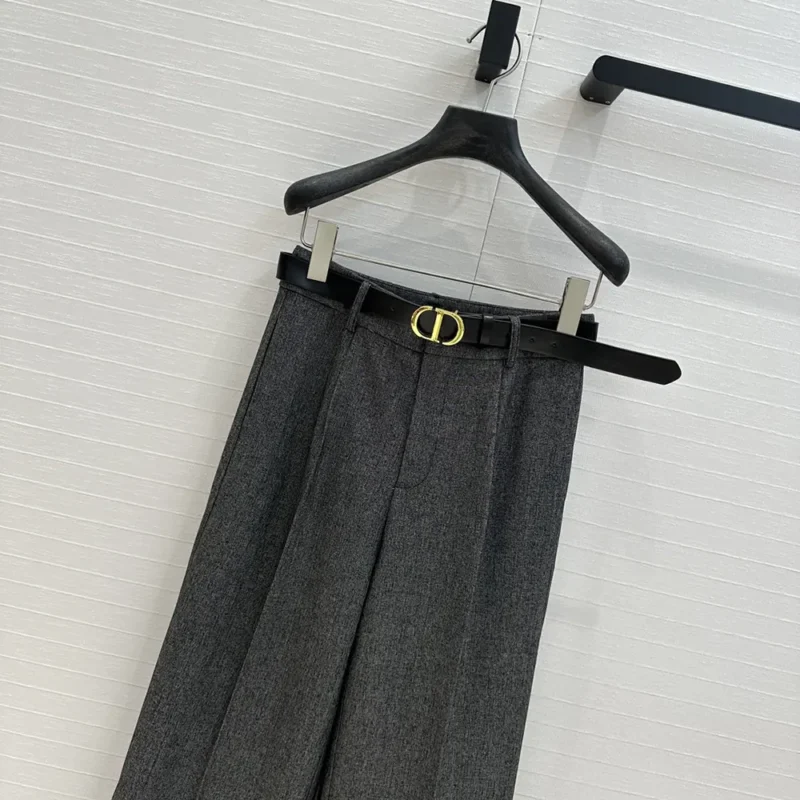 Dior Women Wide-Leg Pants Gray End-on-End Virgin Wool