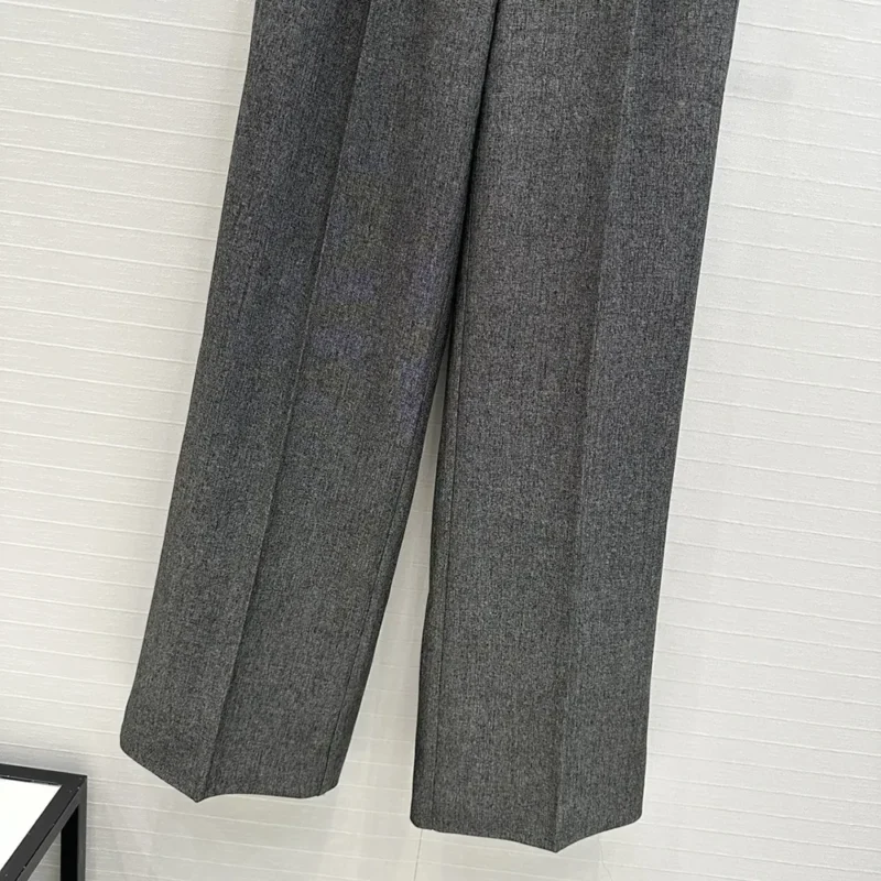 Dior Women Wide-Leg Pants Gray End-on-End Virgin Wool