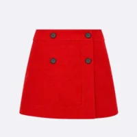 Dior Women Wrap Miniskirt Red Virgin Wool and Cotton Bouclé Blend