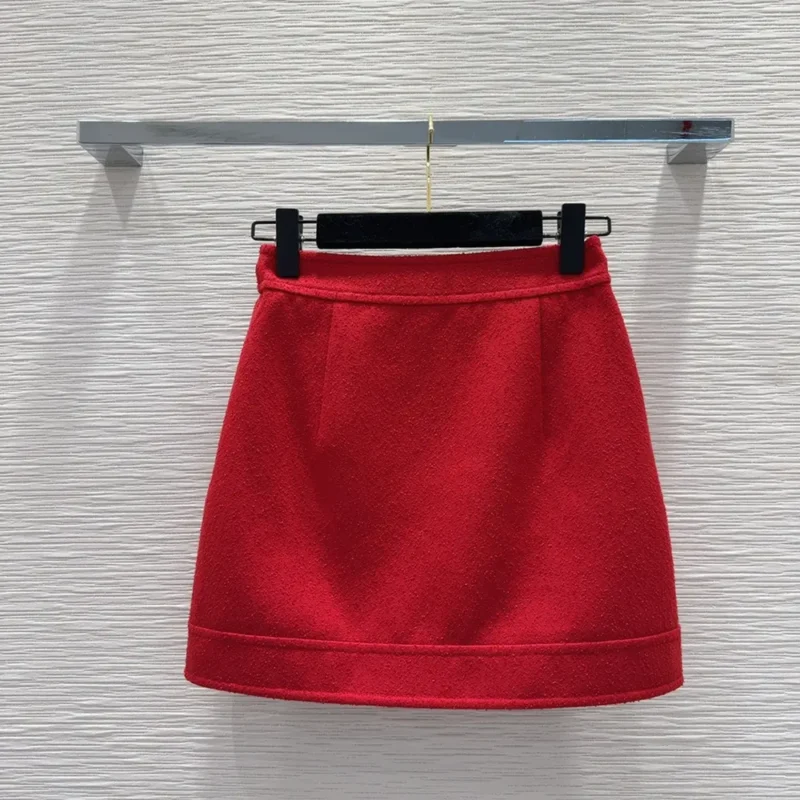 Dior Women Wrap Miniskirt Red Virgin Wool and Cotton Bouclé Blend