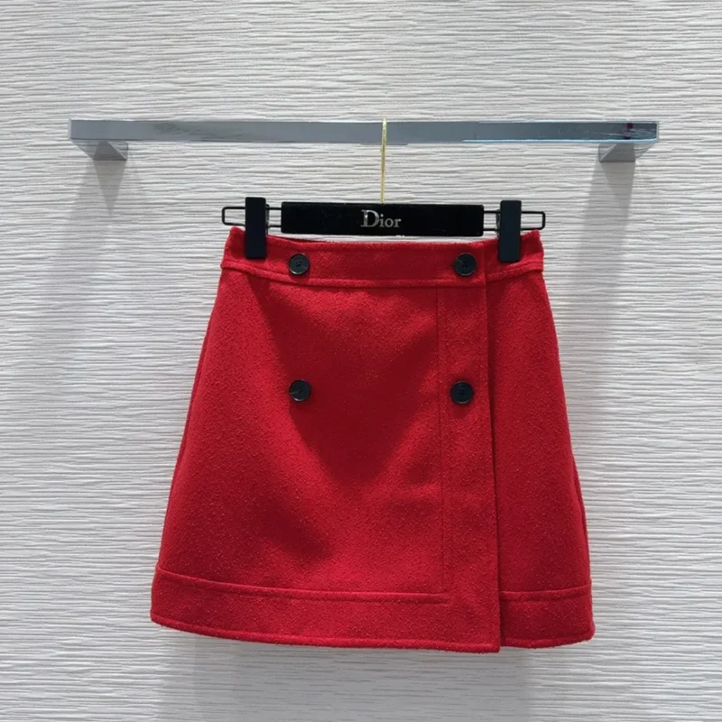 Dior Women Wrap Miniskirt Red Virgin Wool and Cotton Bouclé Blend