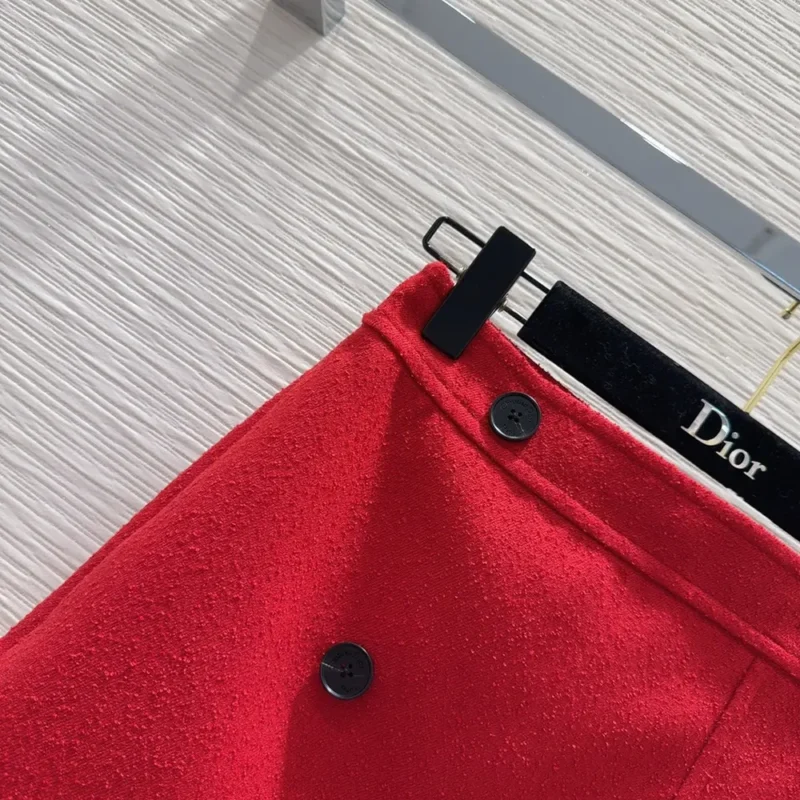 Dior Women Wrap Miniskirt Red Virgin Wool and Cotton Bouclé Blend