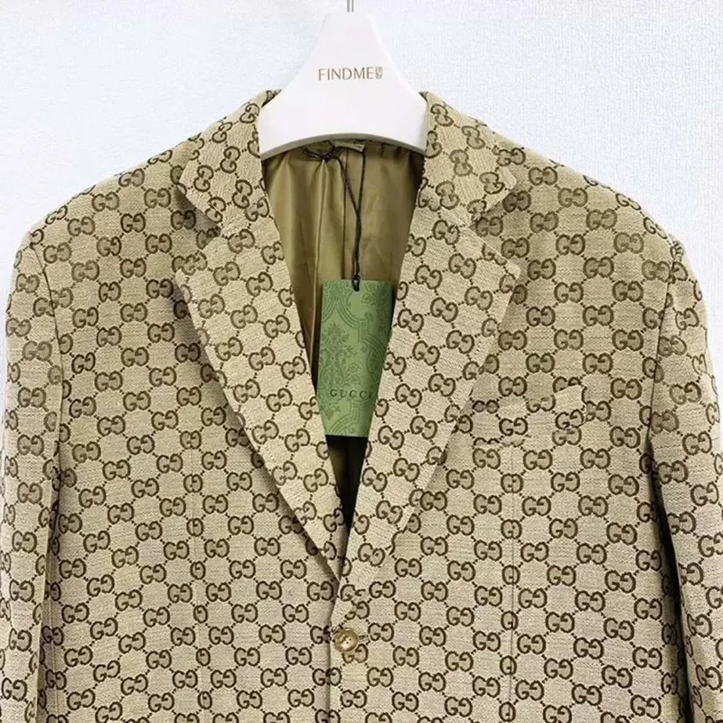 Gucci Men Wool Jacket with GG Shadow-Beige