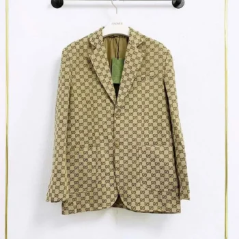 Gucci Men Wool Jacket with GG Shadow-Beige