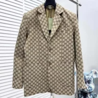 Gucci Men Wool Jacket with GG Shadow-GrayBeige (1)