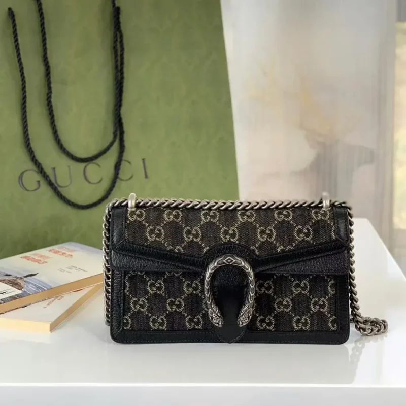 Gucci Women Dionysus GG Small Rectangular Bag Black GG Supreme Canvas