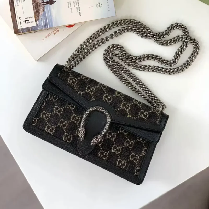 Gucci Women Dionysus GG Small Rectangular Bag Black GG Supreme Canvas