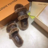 Louis Vuitton LV Women Lock It Flat Comfort Mule Brown Shearling Monogram Flowers (1)