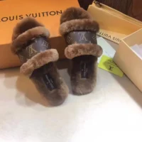 Louis Vuitton LV Women Lock It Flat Comfort Mule Brown Shearling Monogram Flowers (1)