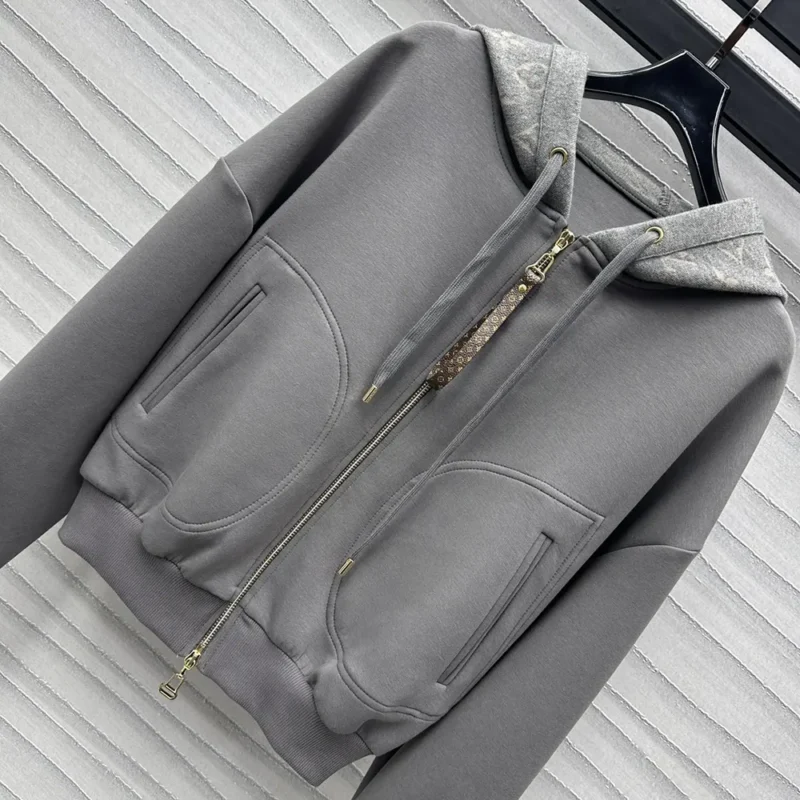 Louis Vuitton Men Monogram Accent Knit Hoodie-Grey 1AGCI2