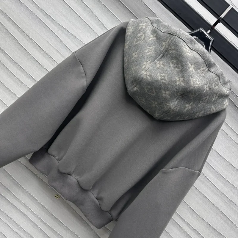 Louis Vuitton Men Monogram Accent Knit Hoodie-Grey 1AGCI2