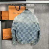 Louis Vuitton Women Damier Washed Denim Jacket-Blue 1AFHUC (1)