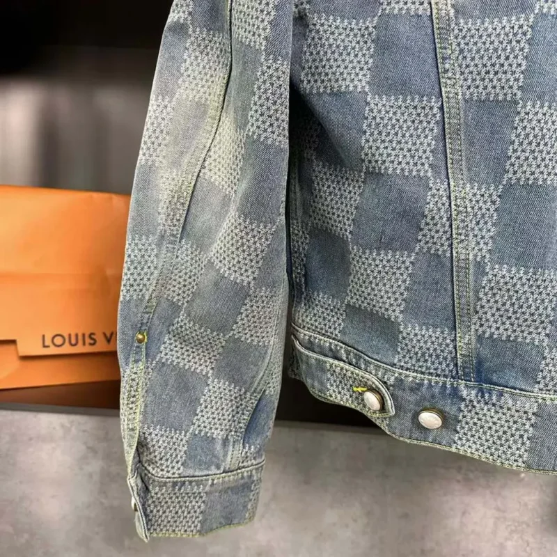 Louis Vuitton Women Damier Washed Denim Jacket-Blue 1AFHUC