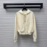 Louis Vuitton Women Monogram Accent Knit Hoodie-Milky White 1AGCHQ (1)