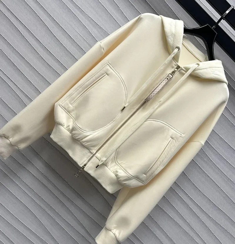 Louis Vuitton Women Monogram Accent Knit Hoodie-Milky White 1AGCHQ