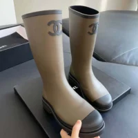 Chanel Women CC Monogram Bicolor Rain Boots Brown Black (1)