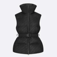 Dior Men DiorAlps Belted Puffer Vest Black Quilted Technical Taffeta Jacquard (1)