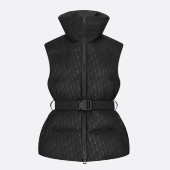 DiorAlps Belted Puffer Vest Black Quilted Technical Taffeta Jacquard