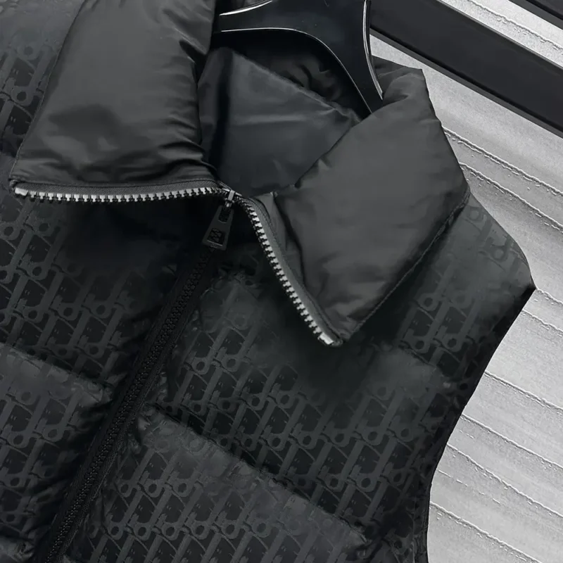 DiorAlps Belted Puffer Vest Black Quilted Technical Taffeta Jacquard