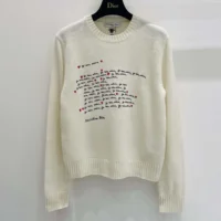 Dior Men Dioramour Embroidered Sweater White Cashmere Knit with Black and Red Je Vous Adore Motif (1)