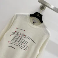 Dior Men Dioramour Embroidered Sweater White Cashmere Knit with Black and Red Je Vous Adore Motif (1)