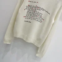 Dior Men Dioramour Embroidered Sweater White Cashmere Knit with Black and Red Je Vous Adore Motif (1)