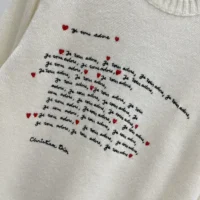 Dior Men Dioramour Embroidered Sweater White Cashmere Knit with Black and Red Je Vous Adore Motif (1)