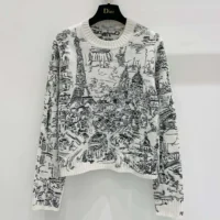 Dior Men Embroidered Sweater White and Black Cashmere Knit with Paris Allover Motif (1)