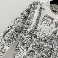 Dior Men Embroidered Sweater White and Black Cashmere Knit with Paris Allover Motif (1)