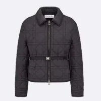 Dior Women Macrocannage Belted Peacoat Black Quilted Technical Taffeta