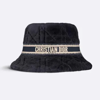 Dior Unisex D-Bobby Cannage Small Brim Bucket Hat Black Shearling