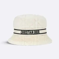 Dior Unisex D-Bobby Cannage Small Brim Bucket Hat Ecru Shearling (1)