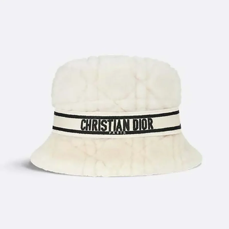 Dior Unisex D-Bobby Cannage Small Brim Bucket Hat Ecru Shearling