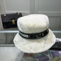 Dior Unisex D-Bobby Cannage Small Brim Bucket Hat Ecru Shearling (1)