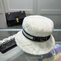 Dior Unisex D-Bobby Cannage Small Brim Bucket Hat Ecru Shearling (1)