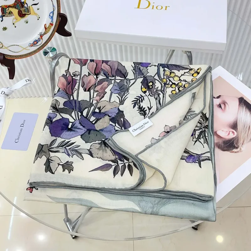 Dior Unisex Dior 4 Saisons Hiver Soleil 90 Square Scarf Ecru Multicolor Silk Twill