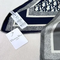 Dior Unisex Dior Oblique Diortwin 90 Square Scarf Gray and Navy Blue Silk Twill (1)